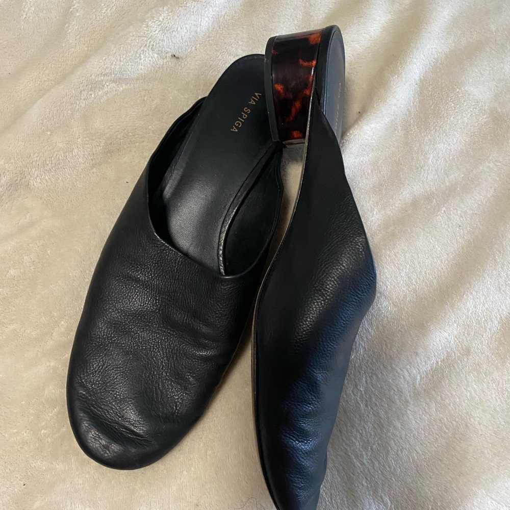 Black leather mule shoes